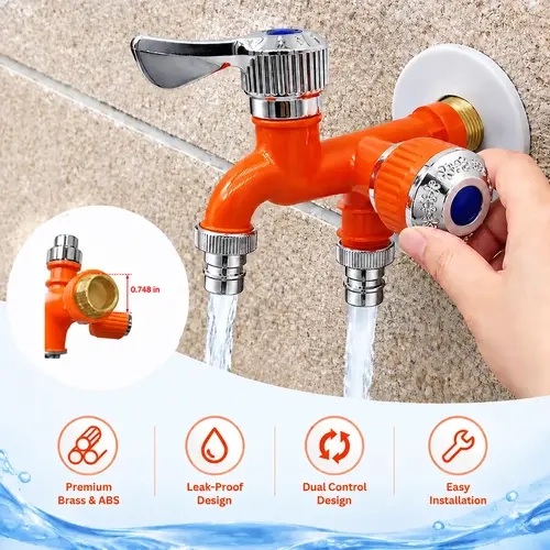 Dual Outlet Washing Machine Plastic Faucet, 1 In 2 Out Water Plastic Tap, 3/4 Inch Universal Connector, Dual Independent Control Valve, Anti-freeze High Temperature Resistant, Leakproof Ceramic Cartridge, Multi-function Adapter for Washer & Dishwasher