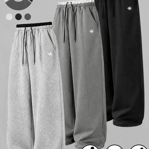 Men's Loose Draping Sweatpants, Fake 2-Piece Waistband, Elastic Waist with Adjustable Drawstring, Small Logo Print, Side Pockets, Suitable for Fitness, Basketball, Daily Street Outfits