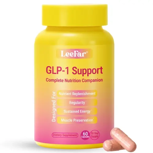 LeeFar GLP-1 Support – Nutrition Companion for GLP-1 Users to Help Fill Nutrient Gaps from  Reduced Food Intake – 13 Vitamins, 8 Minerals, Fiber & 1 Billion CFU Probiotic for Regularity,  Energy & Muscle Preservation – 60 Capsules