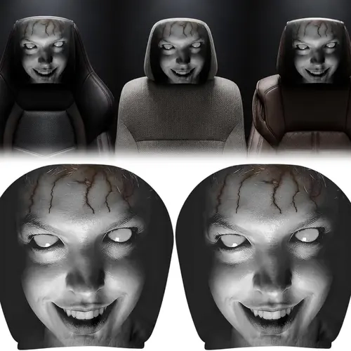 Car Headrest Cover scary Ghost Face Headrest Covers 2 Pack, Scary Car Seat Protector for Auto Halloween Stretch Car Headrest Cover for Auto