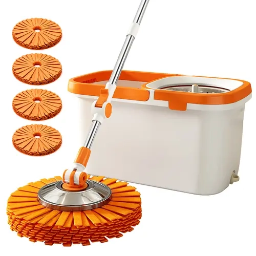 CLEALOM 360° Spin Mop and Bucket Set with Wringer,Hands-Free Floor Cleaning System,2/4 PCS Microfiber Refill Heads,Floor Cleaning Solutions for Hardwood Floors and Tiles,Suitable for Living Rooms,Kitchens,Bathrooms and Toilets,HomeCleaning