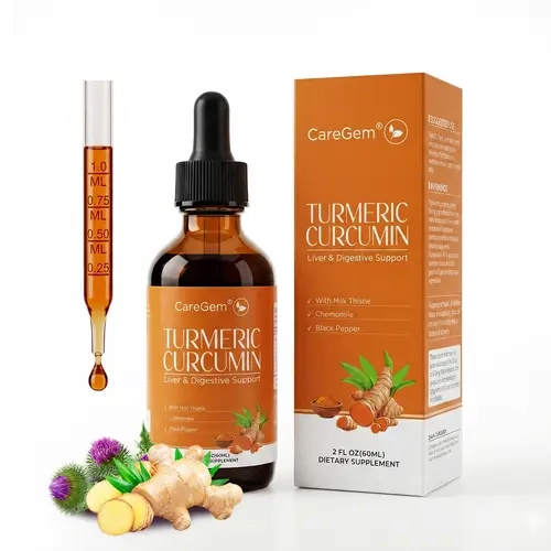 Turmeric Curcumin & Milk Thistle Liquid Drops Liver Health Support, with Botanical Ingredients Dandelion, Chamomile, Black Pepper, Ginger, Orange Flavor, 2 fl oz