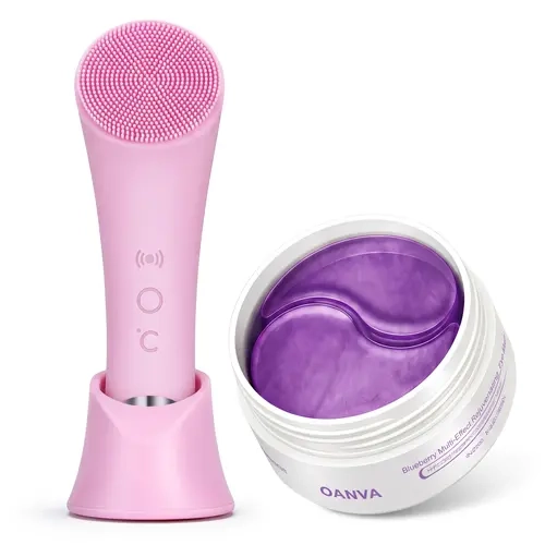 Facial Cleansing Brush & Under Eye Mask Set, Sonic Face Scrubber with Collagen Eye Patches for Women
