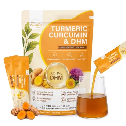 Organic Gluten-Free Turmeric Curcumin Liquid Shots - Dietary Turmeric Herbal Supplements with DHM, Glutathione, 12-in-1 Milk Thistle, Tart Cherry, Dandelion - Pineapple Mango, 20x10mL - Liver, Antioxidant Support