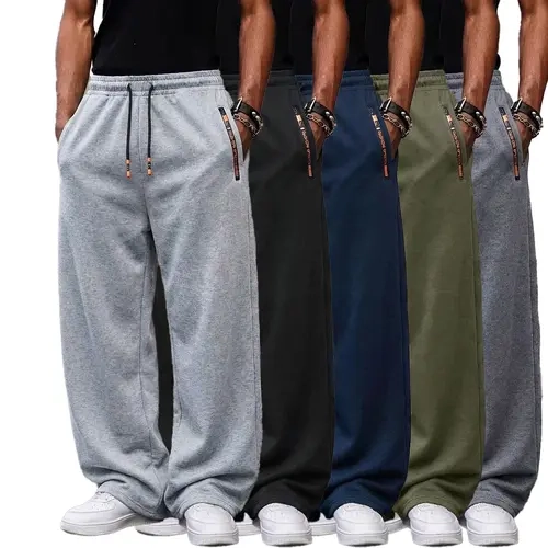 Men’s 2-Pack Loose Plain Mid-Waist Soft Fleece-Lined Thermal Long Trousers Set (Light Gray-Dark Gray) - Winter Warm Street Wear Menswear, Ideal Holiday Gift