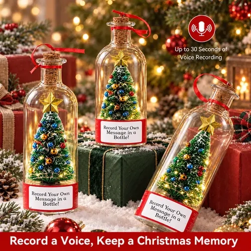 3-Pack Miniature Novelty Plastic Voice Bottle Set - Christmas Decor Ornament with Record & Playback Function, Personal Keepsake Christmas Gift for Parents, Festive Tree Decor Supply
