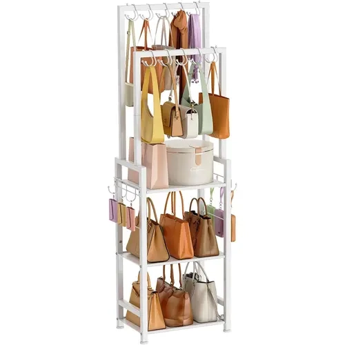 Hangable Narrow-Shape Purse Organizer with Metal Frame, High-Capacity Closet Organization System Rack for Handbag Storage