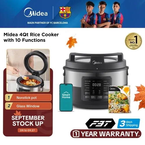 Midea 4Qt Slow Cooker with 10 Functions, Rice Cooker, Nonstick Pot, 8-Cups Uncooked Rice, non-toxic