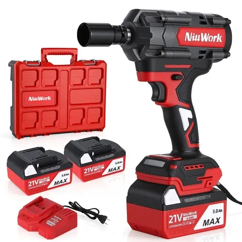 NiuWork 1/2" Cordless Impact Wrench 800N.m High Torque Impact Gun, 21V 2×5.0Ah Batteries, LED Light, Storage Case, Electric Impact Driver for Car Tire Lug Nut Repair