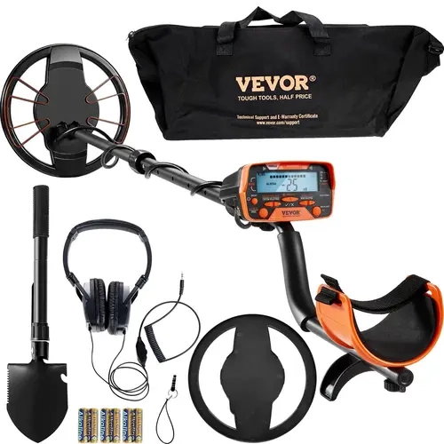 VEVOR Metal Detector for Adults, 10in Waterproof Search Coil with Coil Cover, 7 Detection Modes, Tiny Metal Find, 38-49in Adjustable Aluminum Stem, Lightweight High-Precision Tool