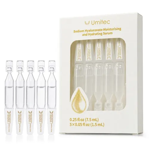 Umitec Hyaluronic Acid Moisturizing Trial Set - 5x1.5mL Compact Single Vial Serums & Essences (7.5mL Total), Panthenol-Infused Lightweight Formula to Hydrate Dry Skin, Daily & Evening Dewy Glow Skincare