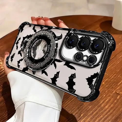 Spooky Halloween Bat Stand Case Cover, for Samsung Galaxy S26,S25,S24,S23,S22,S21,Note20 & iPhone 18 Pro Max 17 Air,16 Plus,15,14,13,12,11 ,Transparent Soft Silicone Cover.4-Corner Drop Protection, Non-Yellowing Shockproof, Gift for Her,Durable Cove.985