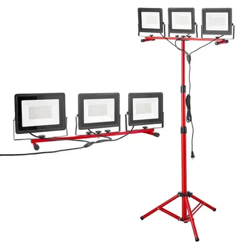 【Opantalk Auction】VEVOR Portable Hanging Outdoor LED Lights, 21000 Lumens 3-Head Metal Frame Tripod Stand Light with Individual Switches, 10.83 ft Cord, IP65 Waterproof High Lumen Flashlight, AC Power Supply