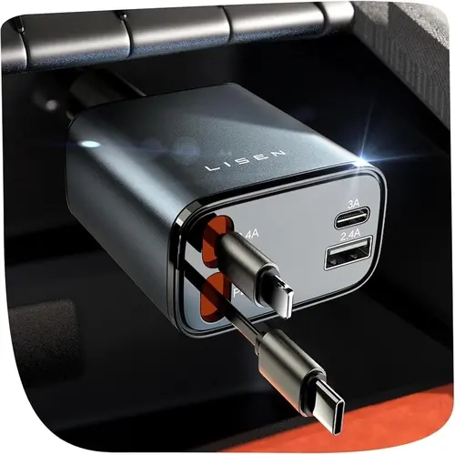LISEN Retractable Car Charger, 84W Car Charger USB C Fast Charger, Cigarette Lighter USB Charger Adapter, Car Accessories Birthday Gifts for Men Women Dad Mom Husband, for iPhone 18 17 16 15 14 13 12 11 toolupgrade techvibes
