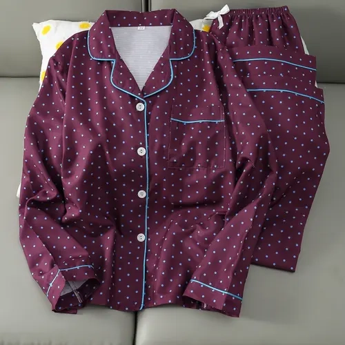 Women's Casual Polka Dot Pajama Set, Long Sleeve Top and Pants, Comfortable Sleepwear, Soft and Cozy Nightwear for Women