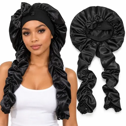 GEECO Haircare Extra Long Satin Curling Headband Sleep Cap - Pleated Bands, Non-Slip Roller for Light Curl, Mess-Free Waves, Long Hair & Braids, Curling Headband Sleep Hair Cap