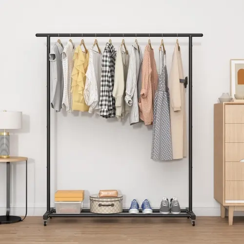 UDEAR Clothing Rack Clothes Rack Standard Rod Simple Rolling Metal Garment Rack Organizer Freestanding Hanger with Wheels