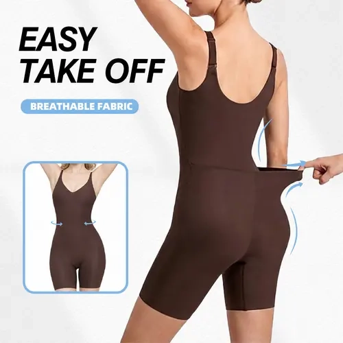 Easy-Off Tummy Control Butt Lifter Faja Bodysuit with Back Support & Scrunch Back Open Design, Cotton Gusset Postpartum Full Body Shaper for Women