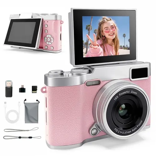 Flip Screen Retro Camera for Girls, Cute Pocket Digital Camera with Filters, Vintage Student Camera, Entry-Level Camera with Memory Card, Perfect Gift for Christmas, Back to School