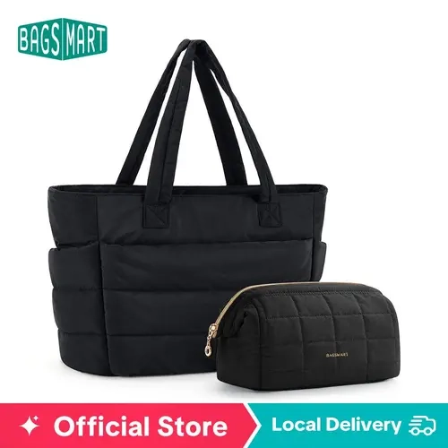 【Live exclusive Bundle】BAGSMART Live Exclusive Bundle Tote Bag & Makeup Bag Set, Toiletry Bag Combo for Travel Cosmetic Storage