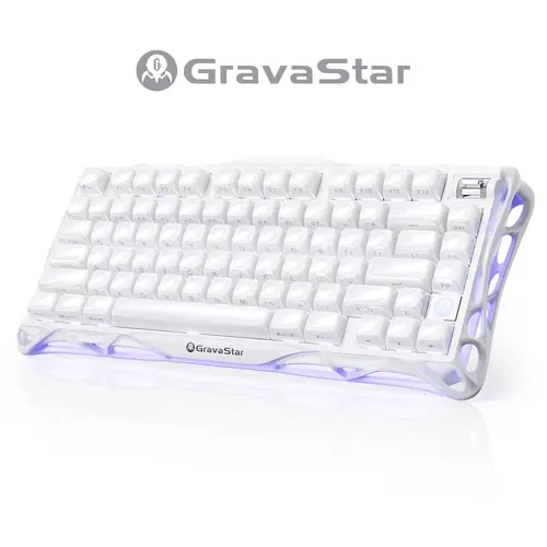 【GravaStar】 Mercury K1 Opaline White 75% Wireless Creamy Keyboard, Mechanical PC Accessory, Aluminum Alloy Design, Jelly-Layer Keycaps, Custom Linear Switches, Gasket Hot-Swap Socket, RGB Backlit, Linux Compatible, for Gaming & Everyday Use, Gamer Stuff