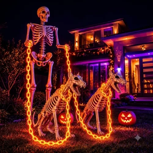 Flacchi Outdoor Halloween LED Chain Lights (Solar/Battery, 160 LEDs) - Waterproof Plastic, 8 Modes, Realistic Spooky Hanging Decor for Halloween Parties, Bushes, Patios (Orange/Purple)
