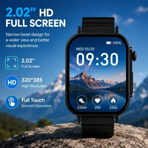 HD Smartwatch (2.02 in) for Men, Tech Meets Fashion Interactive Electronic Smart Watches with Bluetooth Calling, Full Touch Screen, Dual Interchangeable Bands, Charging Cable, iOS/Android Compatibility, Fitness Tracker