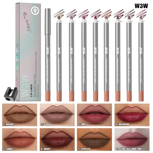 W3W Gel Lip Liner Pencil with Sharpener, Waterproof & Smudge-Proof, Smooth Glide, Precise Lip Contouring, Long-Lasting Wear, Defines & Enhances Lip Shape, Everyday Makeup Essential