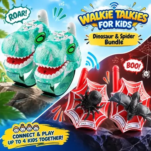 VIPfree Dinosaur Walkie Talkies for Kids - 2-Pack Durable Kids Toys for Boys/Girls Age 3-12, T-Rex Adjustable Strap, Long Range, Collectible Adventure Toys for Outdoor Camping, Birthday/Holiday Gifts for Toddlers,Hiking,Durable,Colorful,sohochic