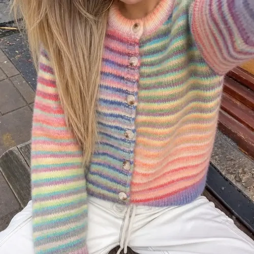 Women's Fall Winter Round Neck Button Long Sleeve Casual Knit Cardigan, Cozy and Stylish Outerwear for Daily Wear, Perfect for Layering Striped Cardigan Sweaters