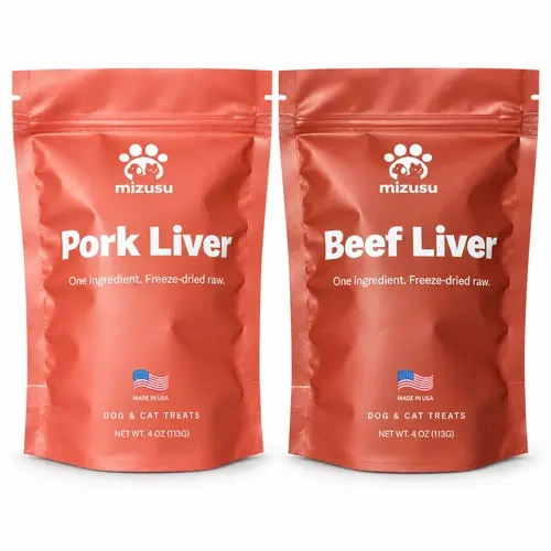 Mizusu Freeze-Dried Liver Treats for Dogs & Cats, Single Ingredient, Beef or Pork, 4 oz (113 g)