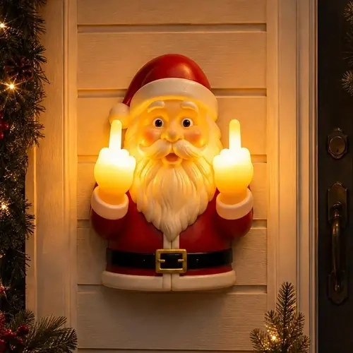 Middle Finger Santa Light,Naughty Glow Santa Lamp Decor for Holiday Display
