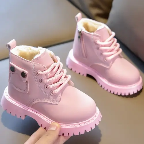 Comfortable Fall Winter Mid-Calf Boots for Girls, Casual Thick Sole PU Leather Biker Boots, Fashion Kids Shoes