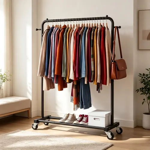 UDEAR Rolling Clothes Hanger with 360° Rotating Wheels and Brake Locks, Multi-functional Hangers for the Bedroom Clothes Organizer, Laundry Racks, Bottom can Store Shoes
