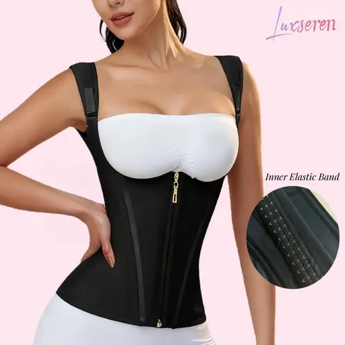 LUXSEREN Lady's High Compression Waist Trainer - Women's Adjustable Strap High Stretch Shapewear Underwear, Tummy Control Boned Cincher, Front Zipper, 3-Row Hook-Eye Close, Double-Layer Mesh, Inner Elastic Band, Multi-Size Fit Enhancer