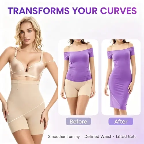 Women's High Waisted Tummy Control Elastic Seamless Shapewear Shorts - Plain Butt Lifter Leg Shaping Underwear, Waist & Thigh Trimmer, Compression for Wedding & Postpartum Support, Butt Lifter Leg Shaping Shorts