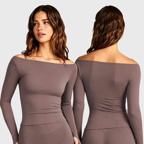 GYMER FormeSoft Fitted Off-The-Shoulder Long Sleeve Top Vision Long Sleeve Top Women Fitted Shirt  Going Out Top Buttery Soft Double Lined Stretchy Casual Cute Basic Womens Tops