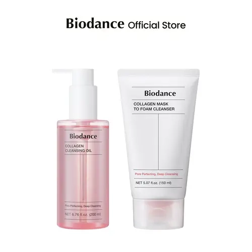 [Biodance Official] Collagen Double Cleansing Duo | 2-in-1 Pore Mask to Foam Cleanser & Gentle Cleansing Oil Double Cleanser Set, Facial Wash and Makeup Remover for Sensitive Skin, Korean Skin Care