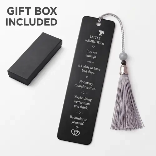 Unisex Metal Motivational Bookmark with Tassel & Gift Box, Reading Aid with Encouraging Quote, Graduation Gift for Book Lovers, Elegant Home & Party Supply Accessory, With Box