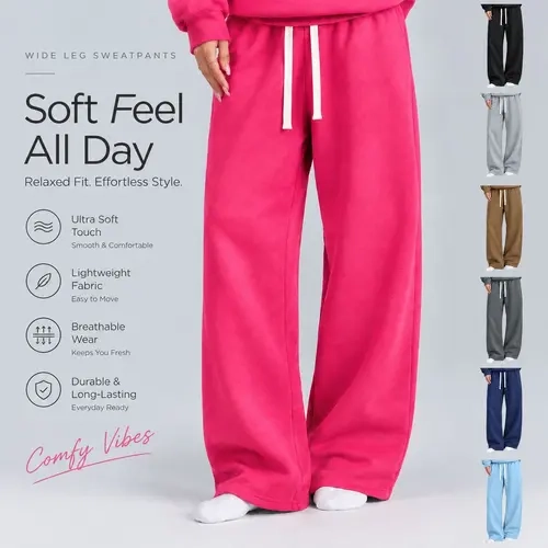 Women's Wide Leg Sweatpants, Adjustable Drawstring Elastic Waistband, Loose Straight Leg Cut, Soft and Comfortable Fabric, Side Pockets, Multiple Colors Available, Suitable for Fitness, Running, Basketball Training, Daily Street Outfits and Home Wear