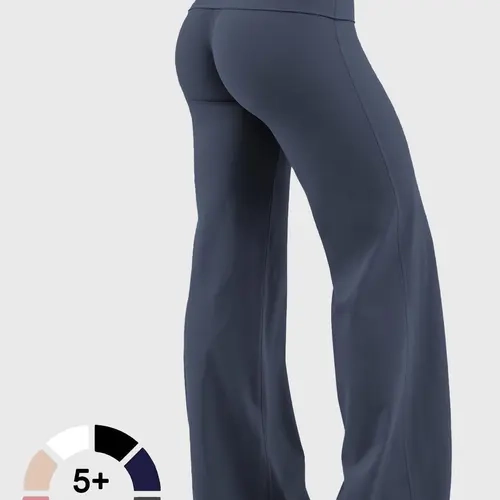 GYMER SoftMotion Fold Over Straight Leg Pants Origin Fold Over Wide Leg Pants Women Foldover Waist Yoga Trousers High Waisted Straight Leg Lounge Pants Stretchy Casual Activewear Pilates Gym Workout Trousers Everyday Wide Leg Bottoms