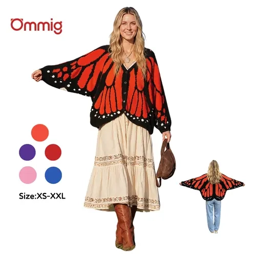 Ommig Women's Halloween Butterfly Wing Knit Button Cardigan Batwing Sleeve Sweater Coats for Pumpkin Season Outfits