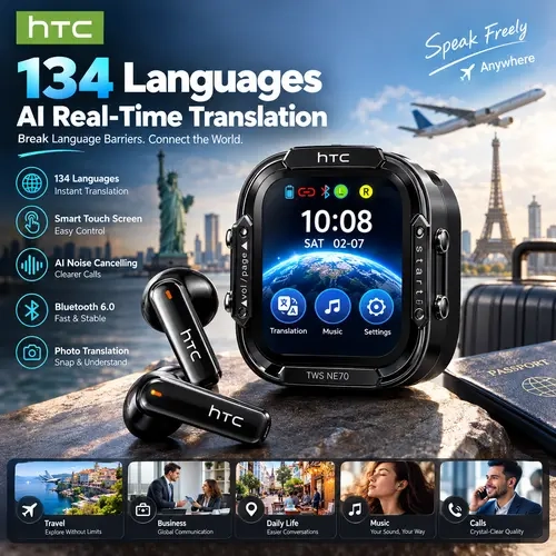 HTC NE70 TWS Wireless Earphones - Bluetooth 6.0 Low Lag Gaming Earbuds, LED Touch Cues Smart Touch Control, Lightweight In-Ear Audio Headphones, IPX5 Waterproof, Built-In Voice Call Mic, Rechargeable Battery, for Gaming, Sports, Electronic Devices