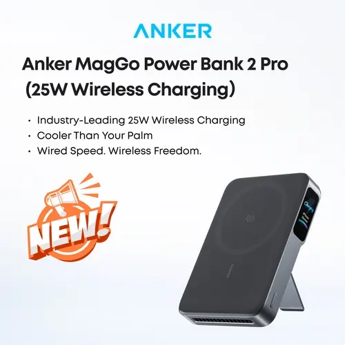 [Spotlight Live]Anker MagGo Power Bank 2 Pro, 10000mAh Qi2.2 25W Magnetic Wireless Mobile Charger, Chargeable Rechargeable Fast Charging Battery Pack with Smart Display, Stay-Cool Design for iPhone 18/17/16/15 Pro, Travel Essentials