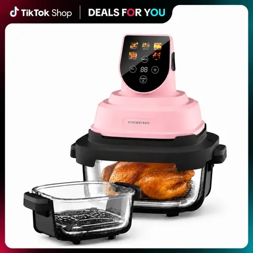 5-in-1 Portable Glass Air Fryer Multi-Cook System - Kitchen Appliances Countertop Fryer, 4QT Capacity (3 to 4.99L), 6-Cup Non-Toxic Detachable Glass Pots, 1500 to 1599W Fast Cooking, Dishwasher Safe Compact Model for Family Meals & Snacks, Sohochic