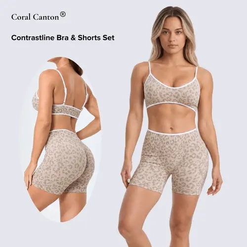 Coral Canton Seamless Contrastline Bra & Shorts Set