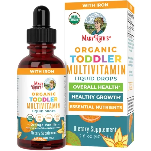 MaryRuth's Multivitamin with Iron for Toddlers for Ages 1-3 | USDA Organic | Immune Support | Bone Health | Growth & Development | Overall Wellness | Vegan | Non-GMO | Gluten Free | 2 Fl Oz