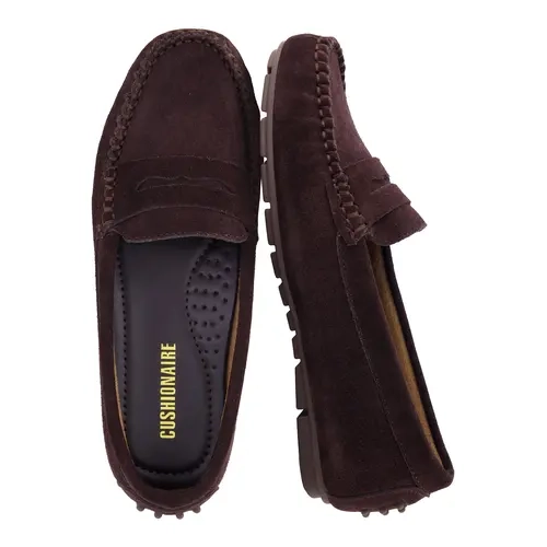 Cushionaire Daley Penny Loafers for Women | Comfortable Genuine Suede Slip on Shoes | Casual Office Driving Flats with Soft Suede Upper and Moc Toe Stitching | Flexible Rubber Outsole Dress Shoes for Everyday Wear
