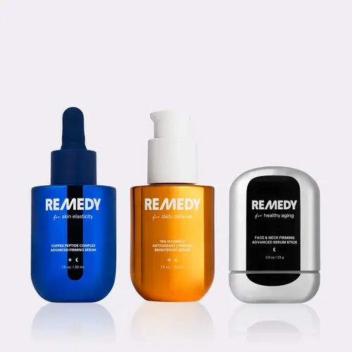 REMEDY Skin Renewal Bundle - Copper Peptide Serum, Vitamin C Serum + Firming Retinal Neck Stick