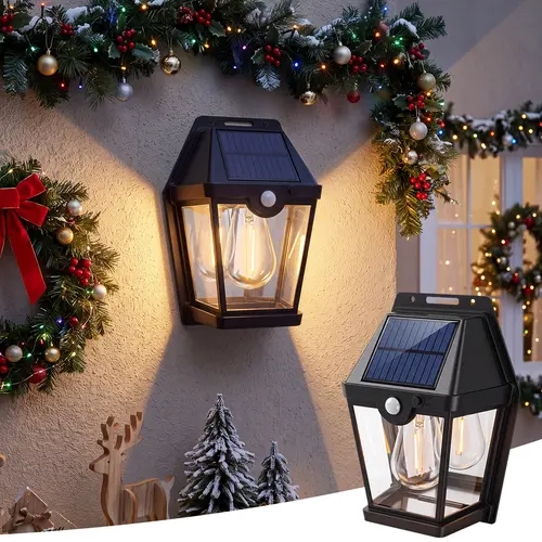 HOODINK Solar Outdoor Lights - Solar-Powered Motion Sensor Decking & Patio Lighting, Dusk-to-Dawn Wall Sconces, Waterproof, 3 Lighting Modes, Wall-Mount for Fence Yard